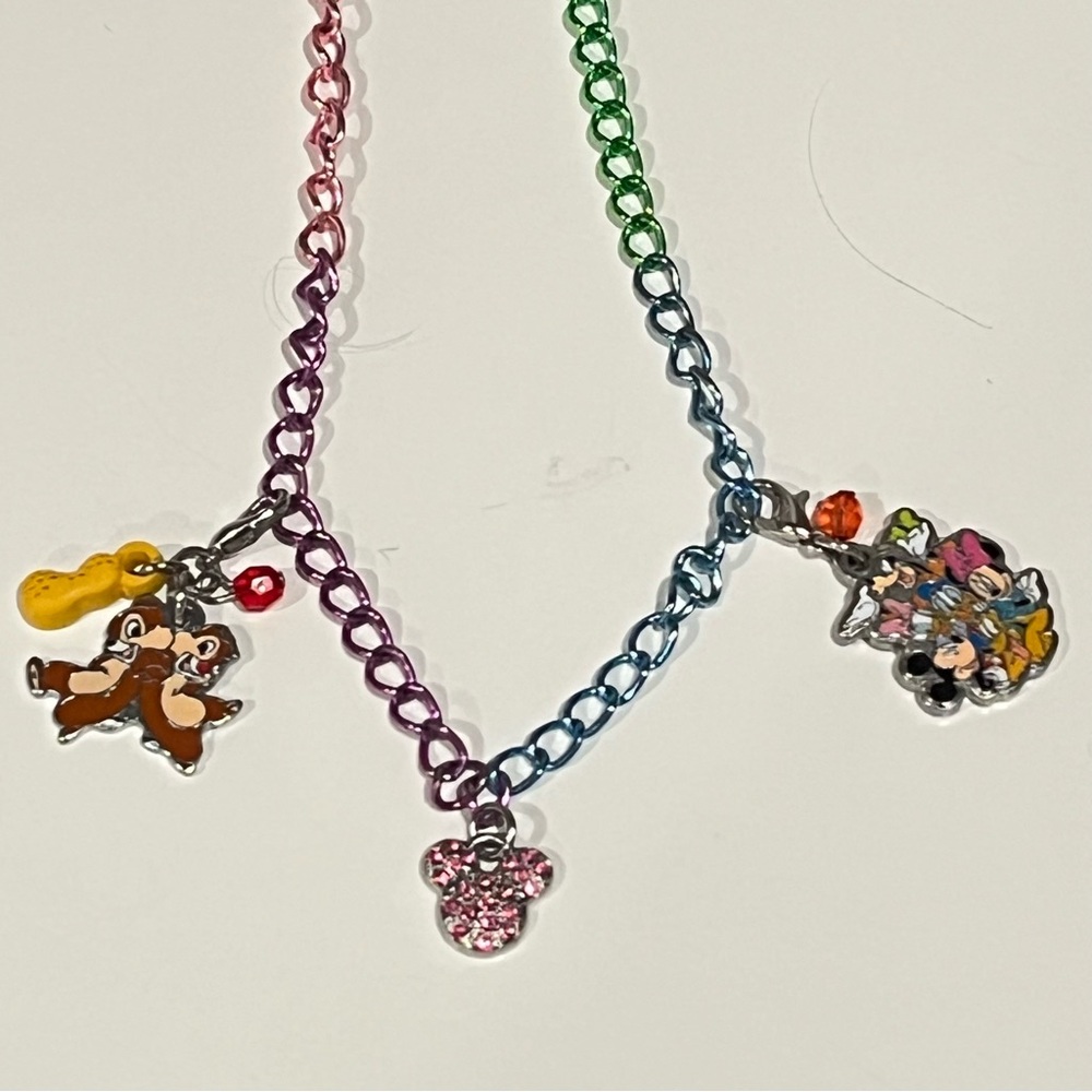 Disney Parks Rainbow Charm Necklace Chip Dale, Mickey, Minnie & Friends Charms
